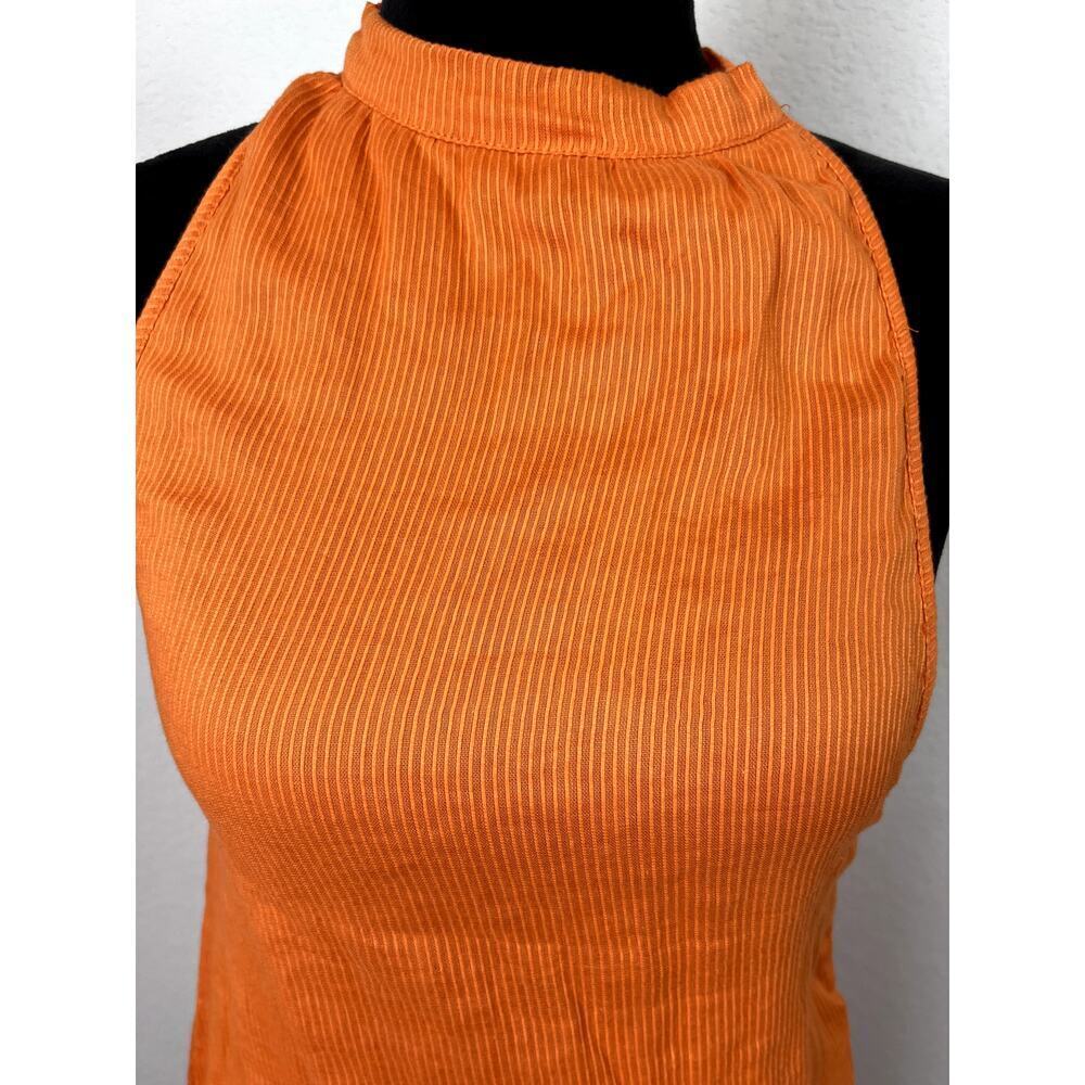 Stunning Pretty Little Thing Orange Textured Halterneck Shift Dress - Size 8 - Picture 2 of 8